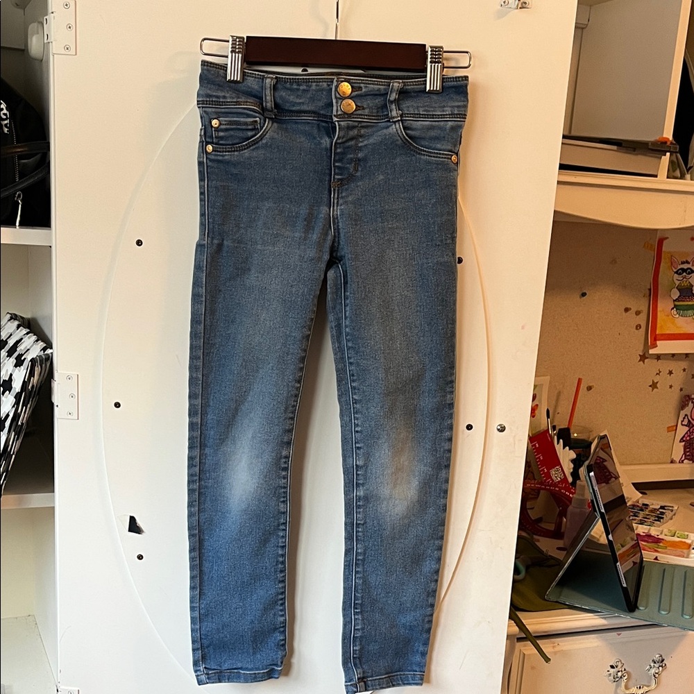 Girls DKNY Mid-Blue Skinny Jeans with Dual Button Waist